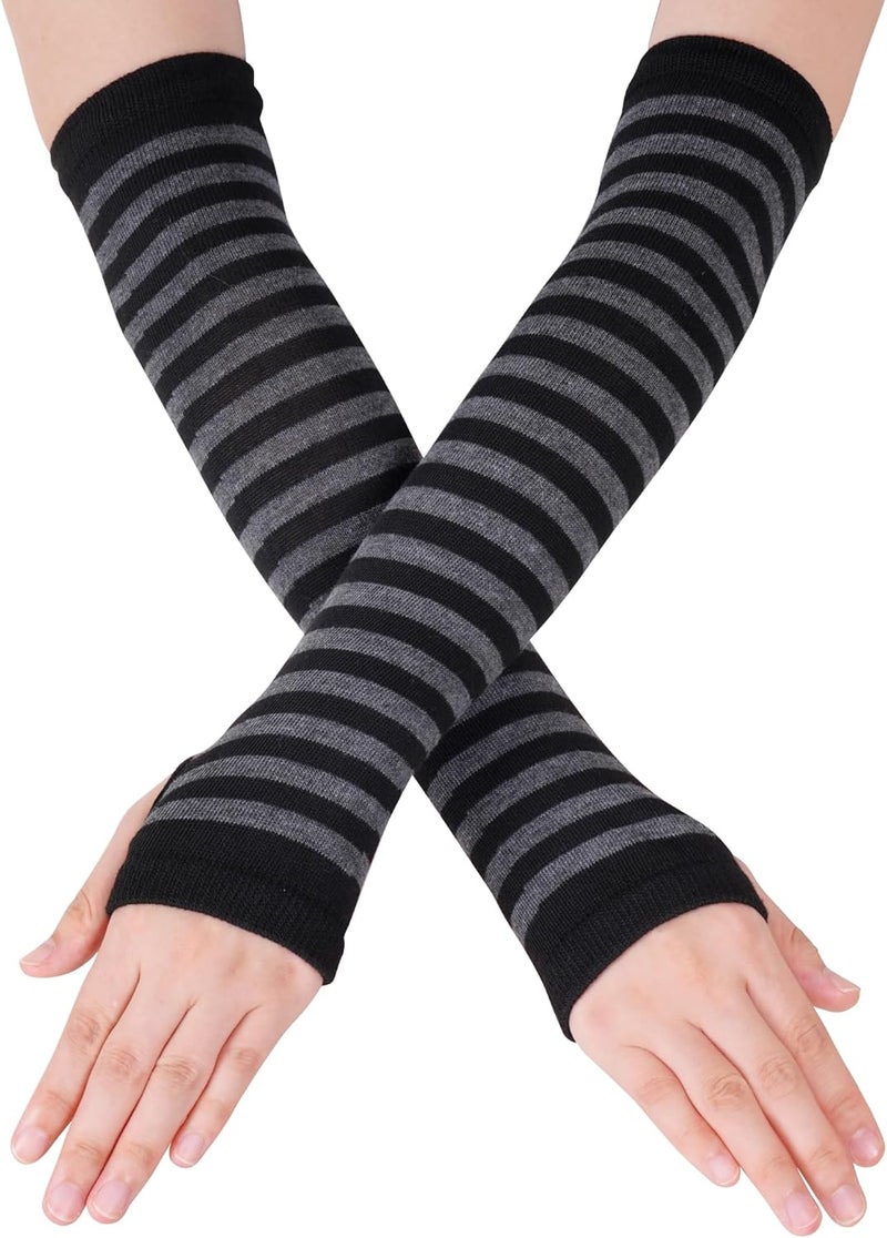 Nydotd Fingerless Long Sleeve Mittens Gloves Y2K Kawaii japanese harajuku Gothic Punk Knitted Striped Arm Warmer for Women - Image 1